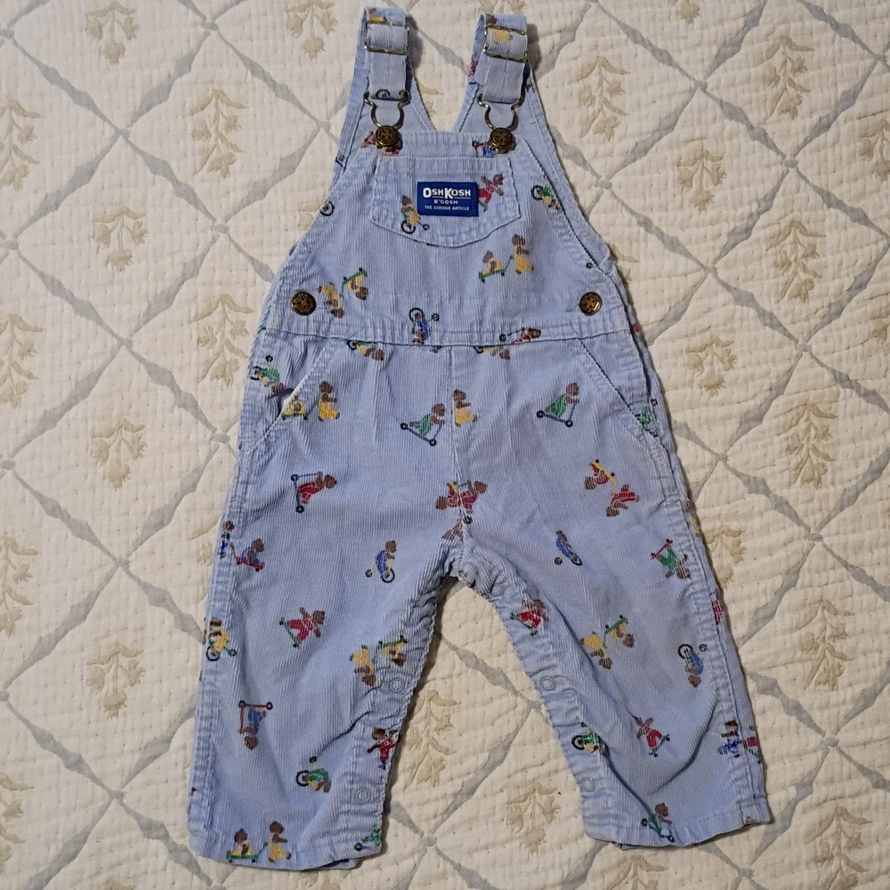 Vintage OshKosh B'gosh Corduroy Overalls Teddy Bears 12-18 Months VGUC